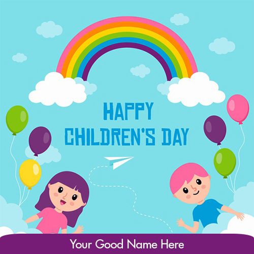 World Childrens Day Cartoon Kids Photos With Own Name
