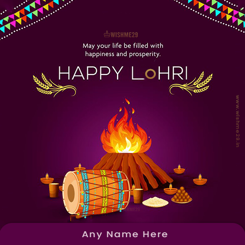 Happy Lohri Festival 2025 Greeting Card With Name