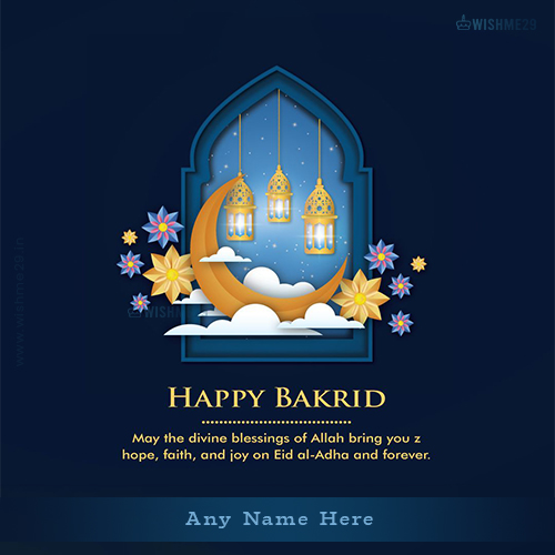 Create Name On Happy Bakrid 2025 Quotes Card In English