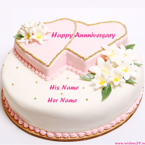 Pink And White Double Anniversary Cake With Name