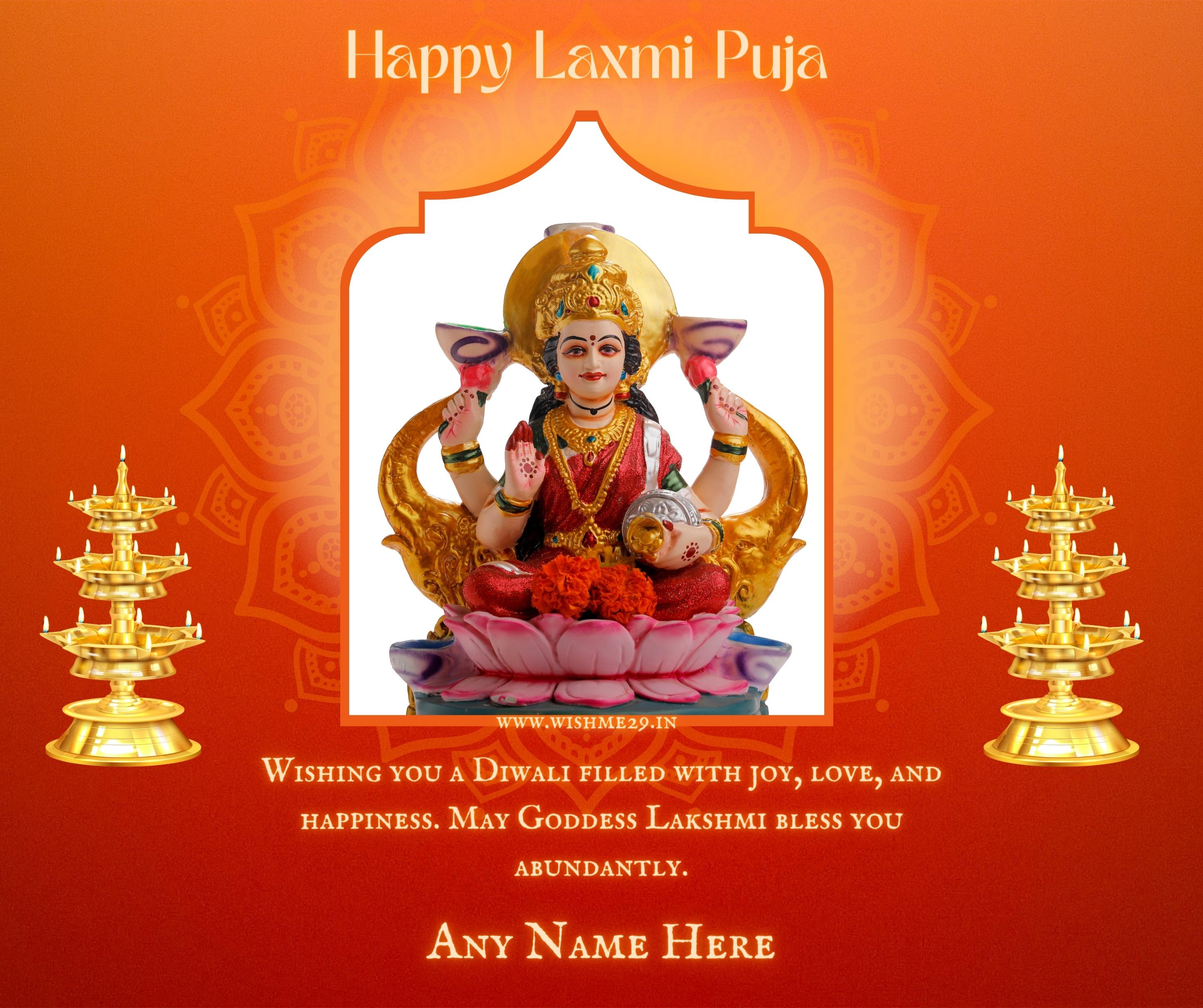 Lakshmi Puja 2025 Wishes Greeting Card With Name Edit