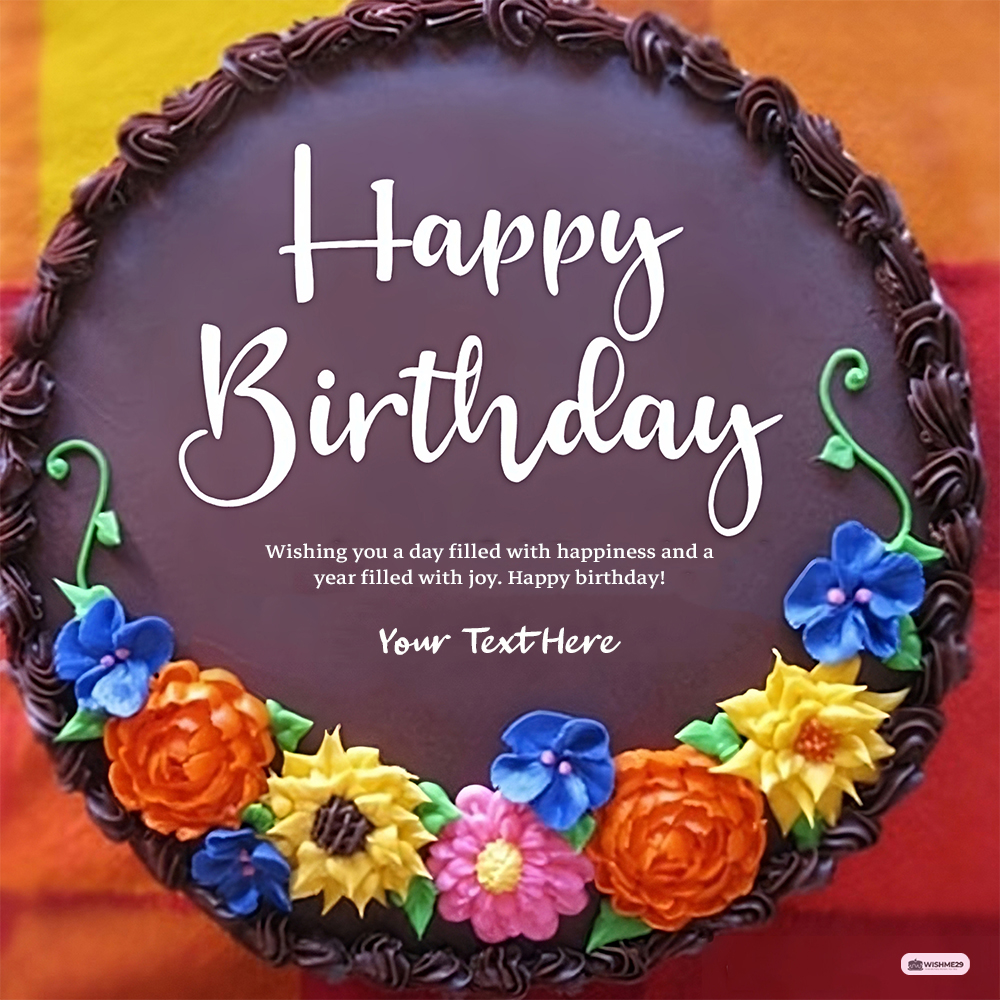 Colorful Floral Birthday Cake With Name Generator