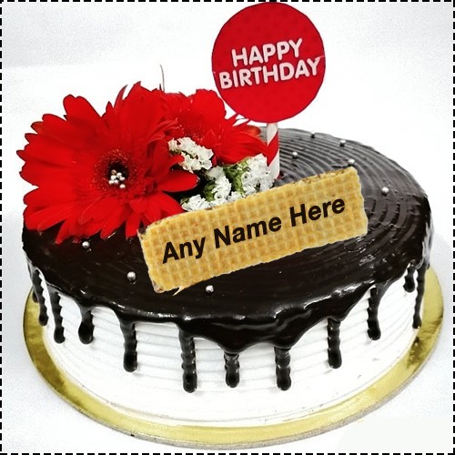 Write Name On Birthday Cake With Chocolate Flower