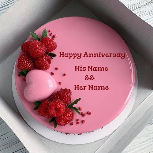Write Name On Strawberry Anniversary Wedding Cake