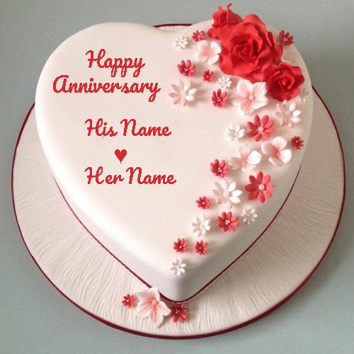 Love Shape Anniversary Cake With Name