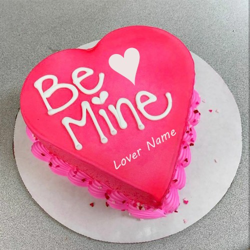 Write Name On Be Mine Heart Cake