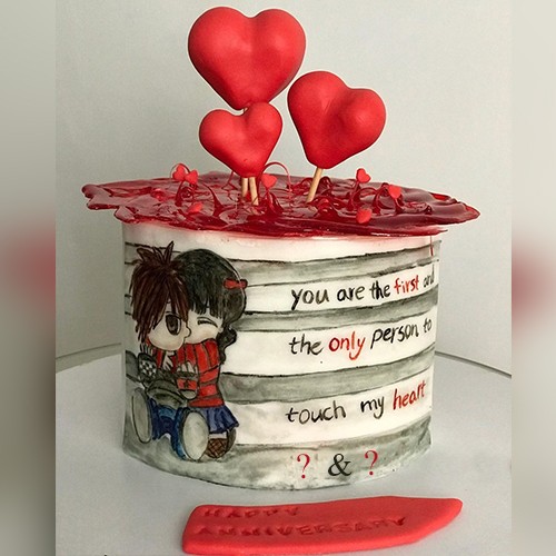 Sweet Couple On Anniversary Cake Quotes With Couple Letter