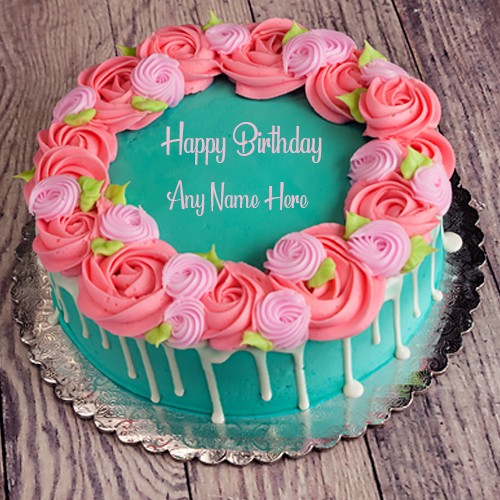 Pink Rose Rosette Birthday Cake With Name