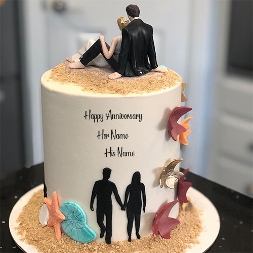 Write Beautiful Couple Name On Romantic Dip Anniversary Cake