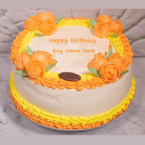 Orange Colour Birthday Cake With Name