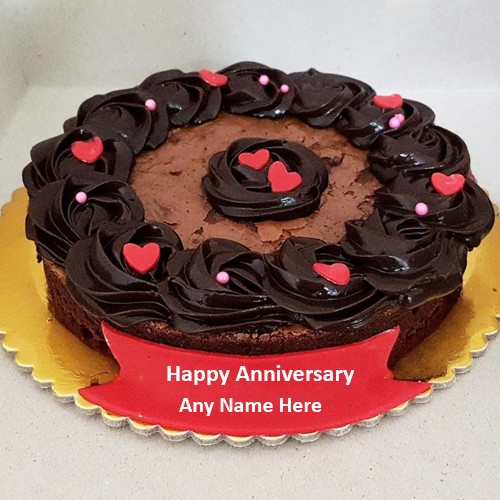 Heart Shape Anniversary Wishes Image Cake With Name