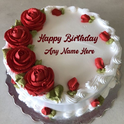 Write Name Happy Birthday Wishes On Cake And Flowers