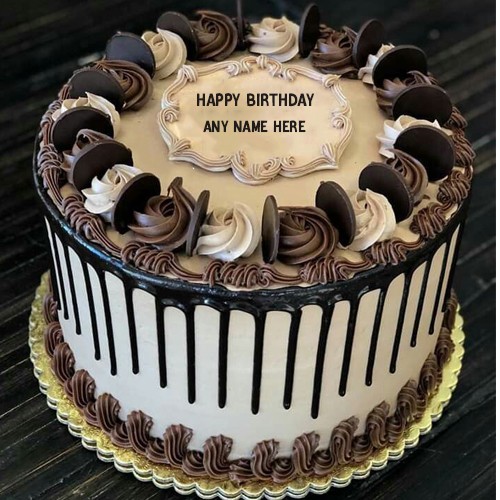 Dark Chocolate Birthday Wish On Cake With Name