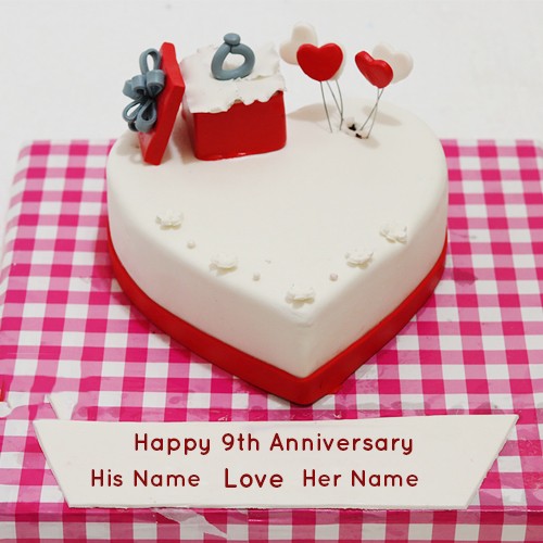 Heart Shape 9th Wedding Anniversary Cake With Name