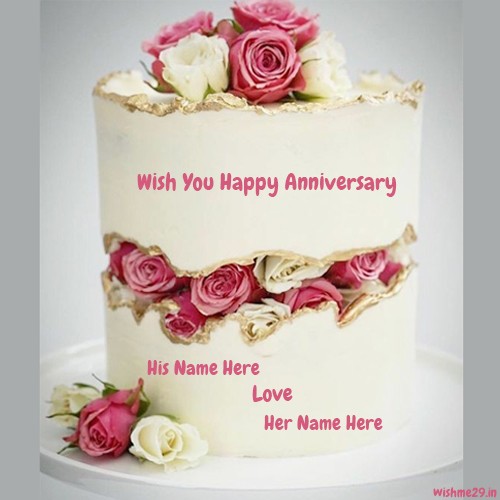 Pink And White Rose Anniversary Cake Pictures With Name Edit