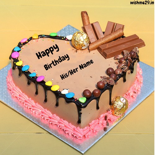 Chocolate Heart Birthday Cake With Name Edit