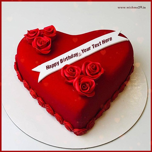 Red Rose Birthday Cake With Name And Photo Edit Heart Shape