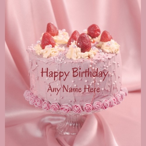 Pink Colourful Strawberry Birthday Cake With Name Generator