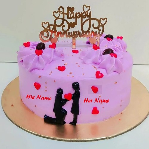 Anniversary Cake With Couple Name In Heart
