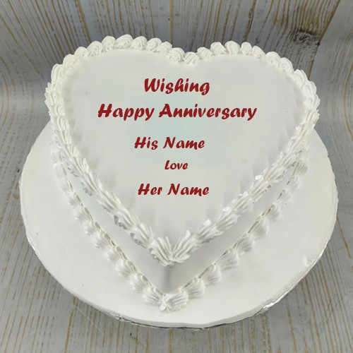 Loving Anniversary Heart Shape White Cake With Name
