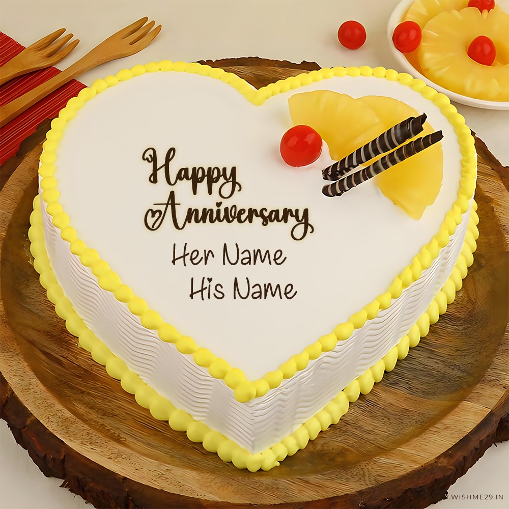 Sweet Pineapple Cream Anniversary Cake With Personalized Name