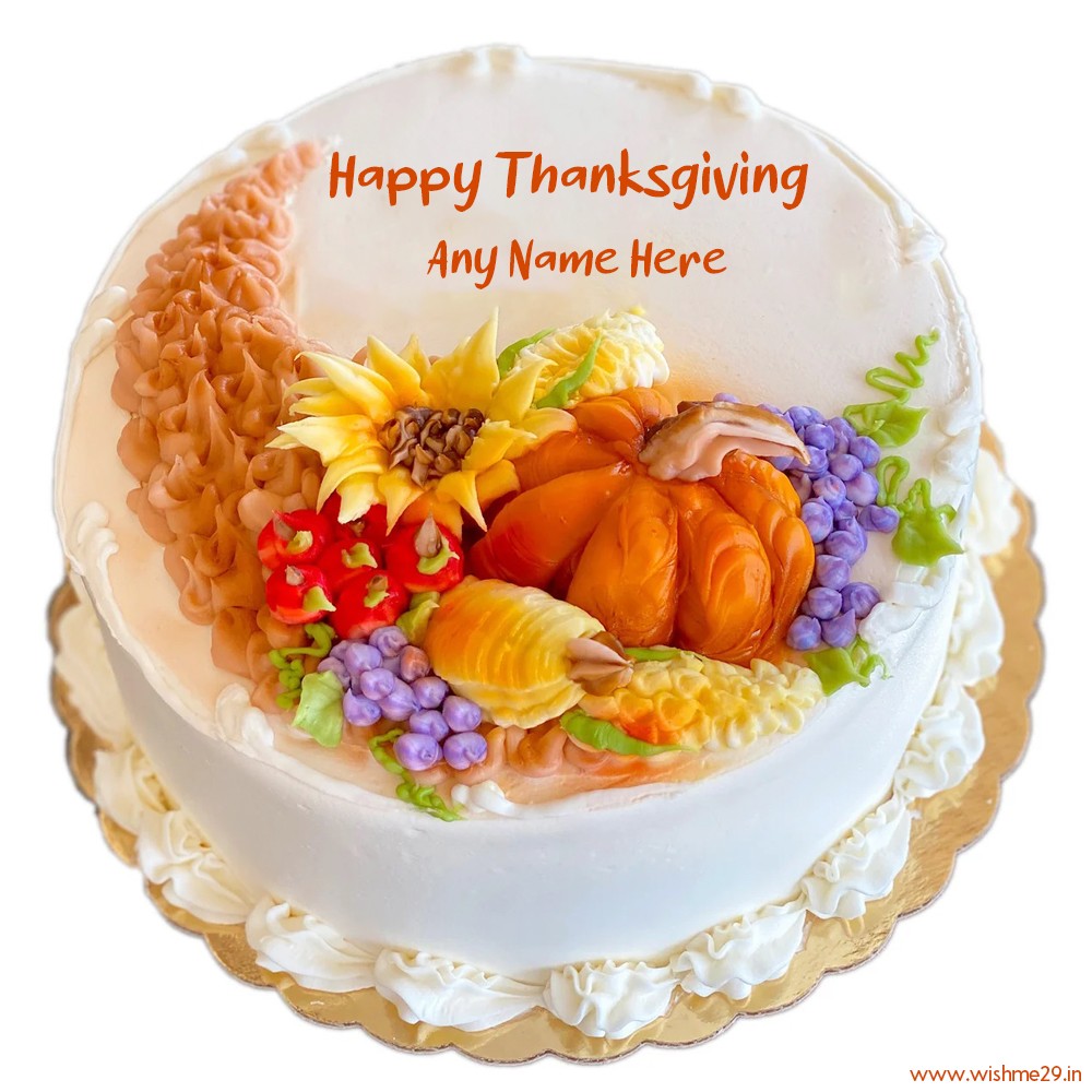 Cornucopia Themed Thanksgiving Cake With Custom Name