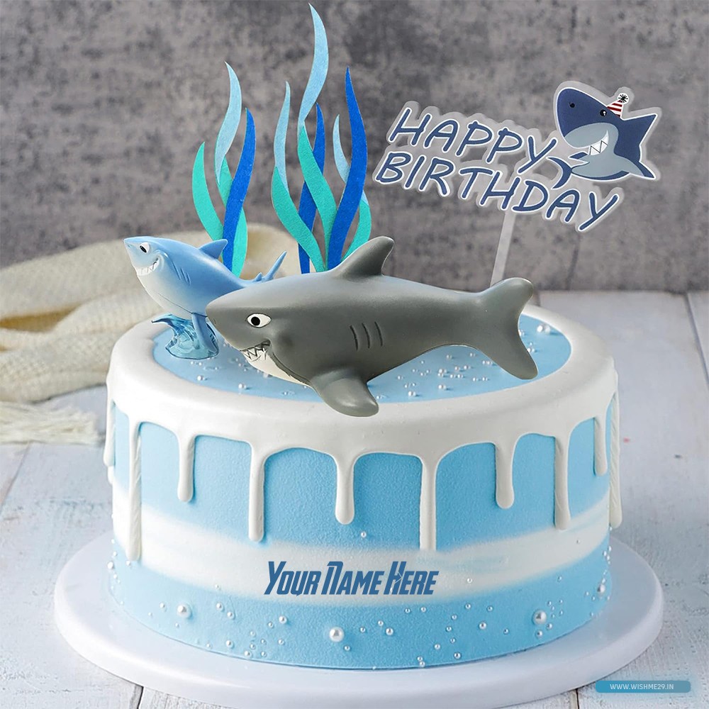 Blue Coloured Croc Dino Fondant Cake With Name
