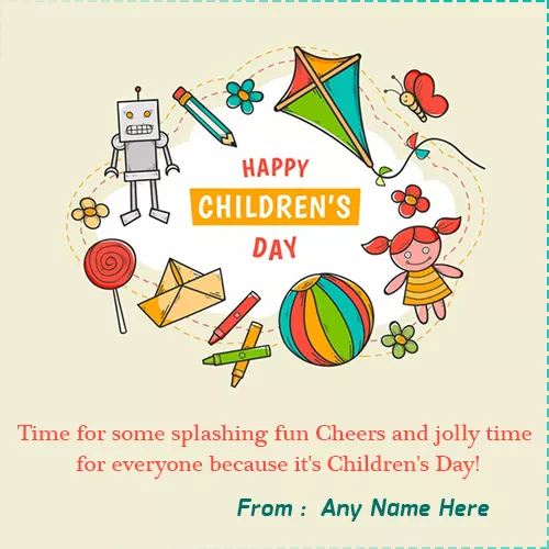 Write Name On Happy Bal Diwas Childrens Day Greeting card
