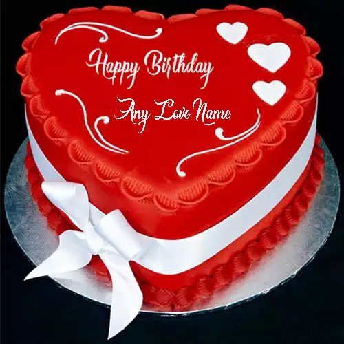 Write Name On Red Love Birthday Wishes Cake