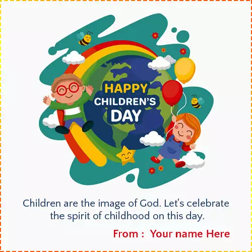 Childrens Day Wish Card With Name