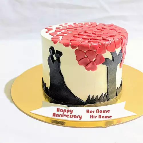 Lovely Couple Anniversary Cake on Love Tree with Name