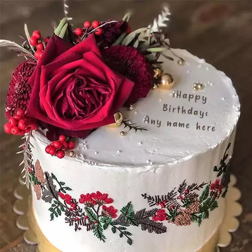 Happy Birthday Red Rose Cake With Name