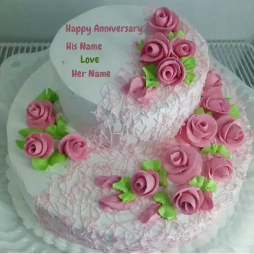 Pink Rose Anniversary Cake Image Download Name Edit