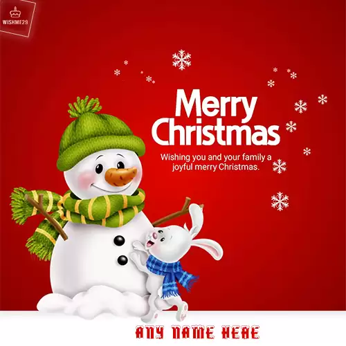 Write Name On Snowman Christmas Eve Birthday Greeting Cards