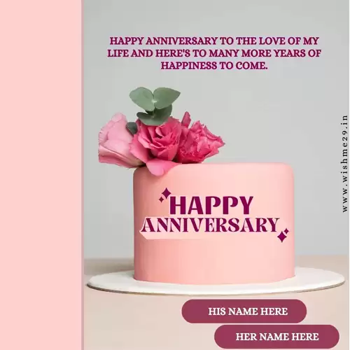 Write Name On Pink Rose Anniversary Cake Greeting Card