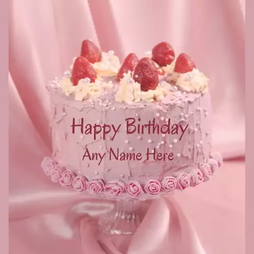 Pink Colourful Strawberry Birthday Cake With Name Generator
