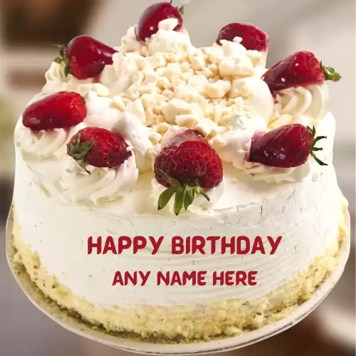 White Strawberry Birthday Cake With Name
