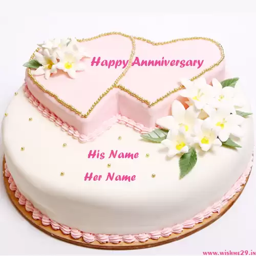 Pink And White Double Anniversary Cake With Name