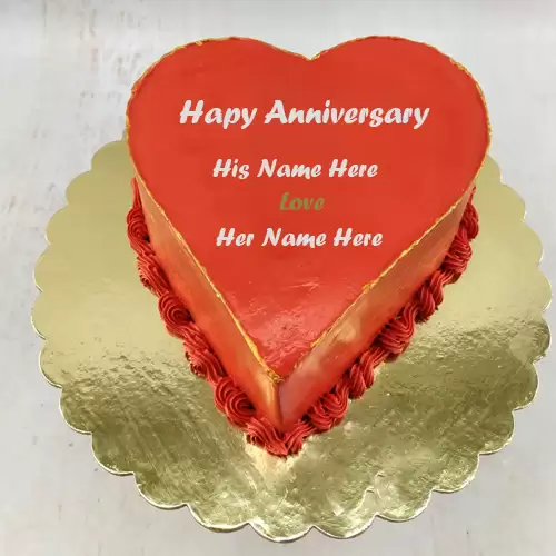 Anniversary Love Heart Shape Cake With Name And Picture