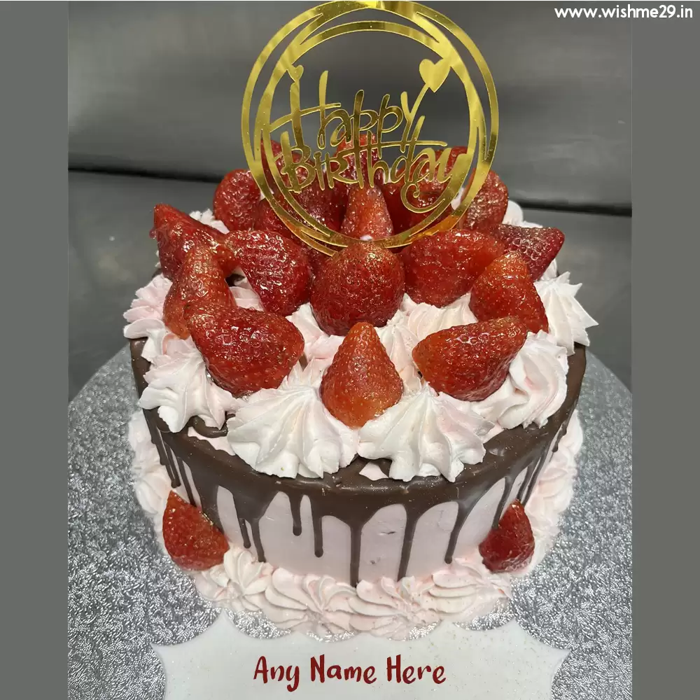 Birthday Celebration Strawberry Cake With Name Generator