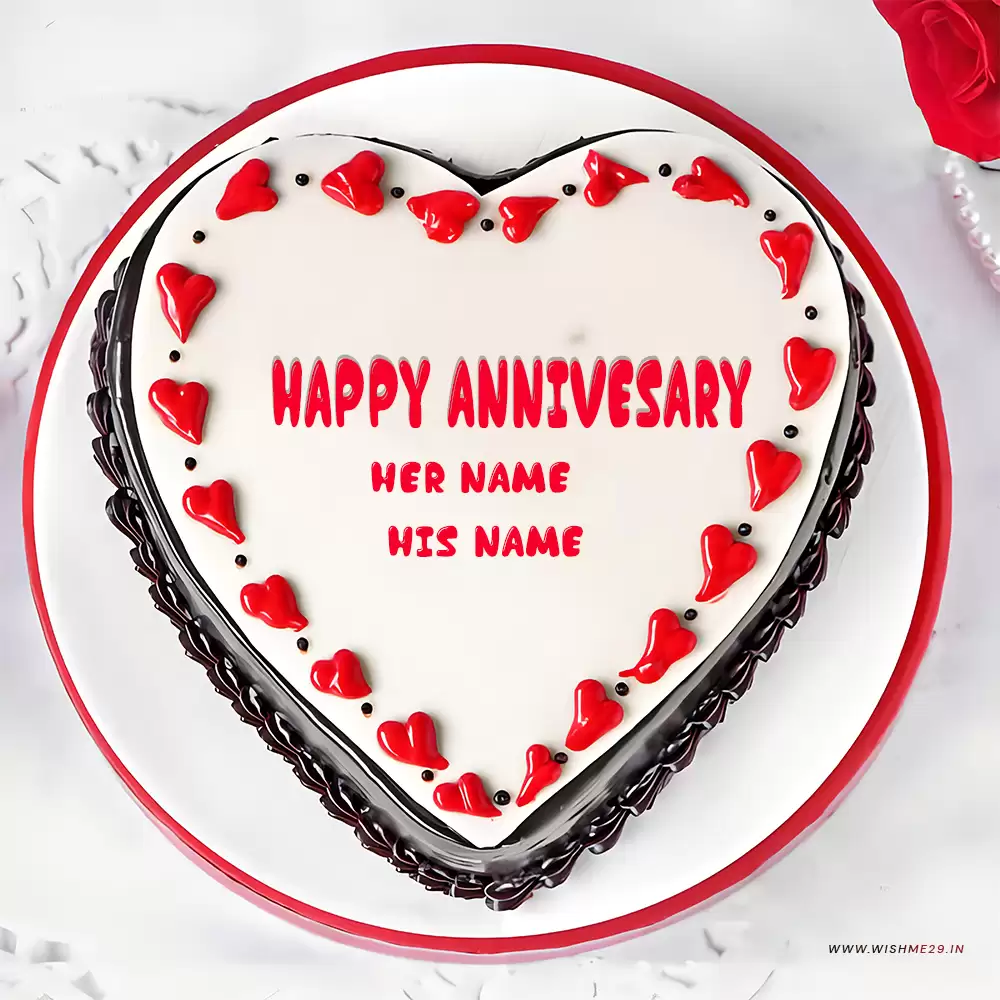 Heart Shaped Love Anniversary Cake With Couple's Name Edit