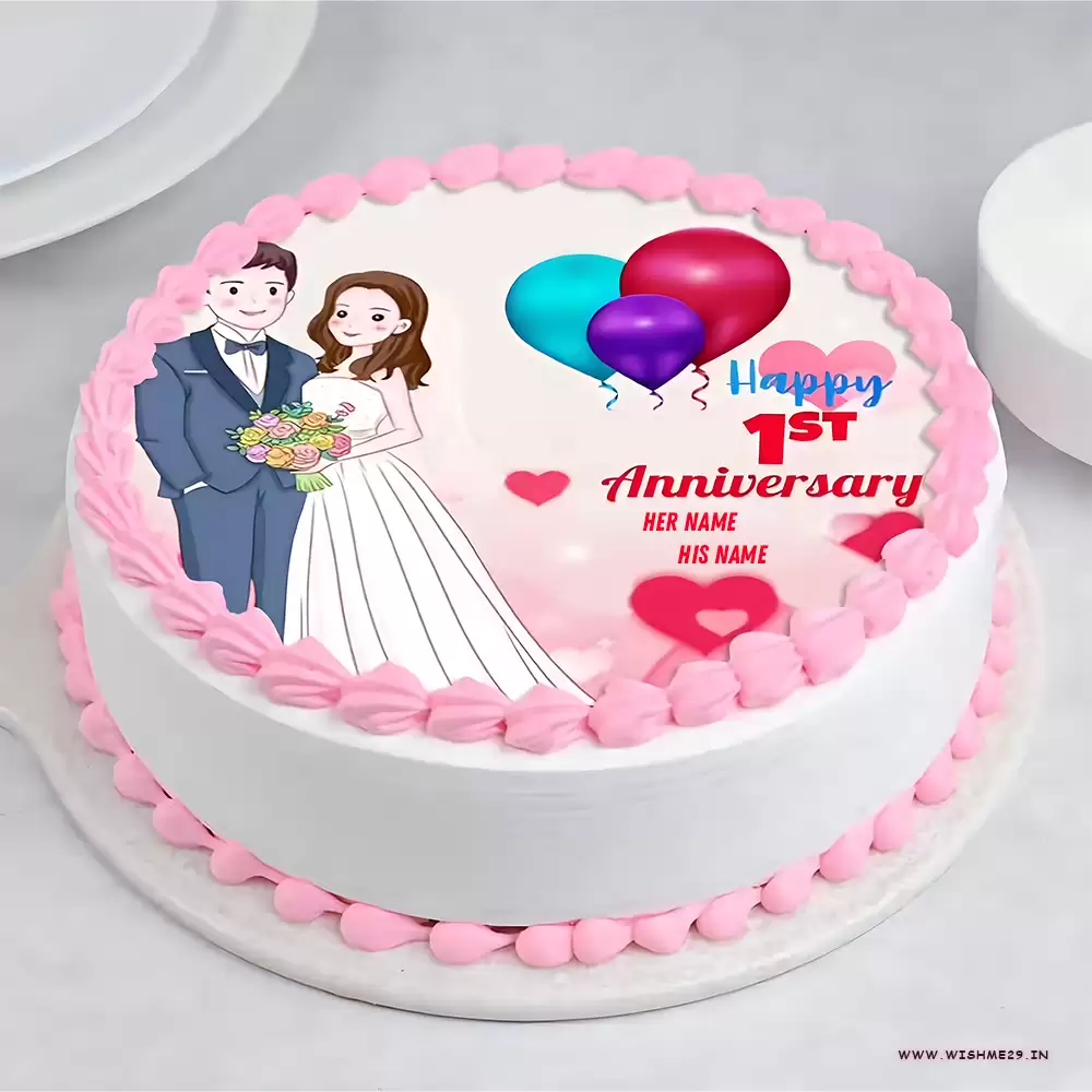 1st Wedding Anniversary Cake Design With Personalized Name